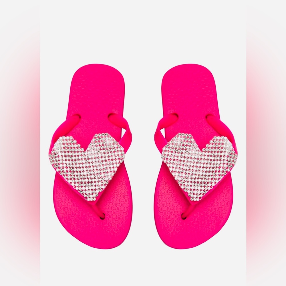 PLANET SEA, Crystal Heart Pink Flip Flop Sandals, Size 11/12